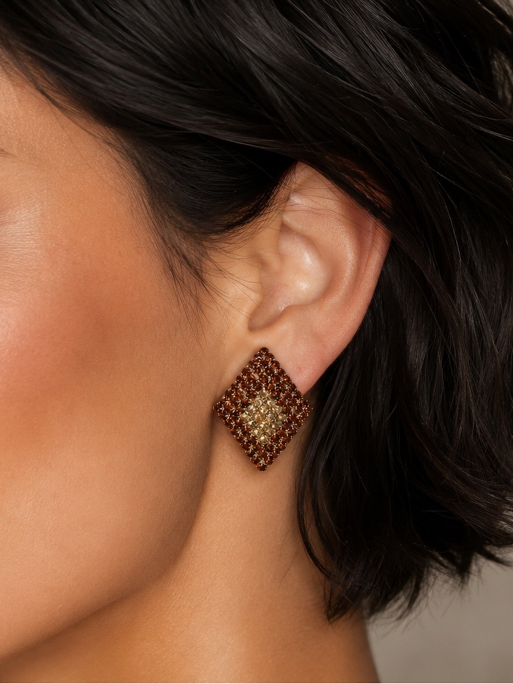 ❤️Gold and Topaz Crystal Square Stud Earrings - Women's Jewelry